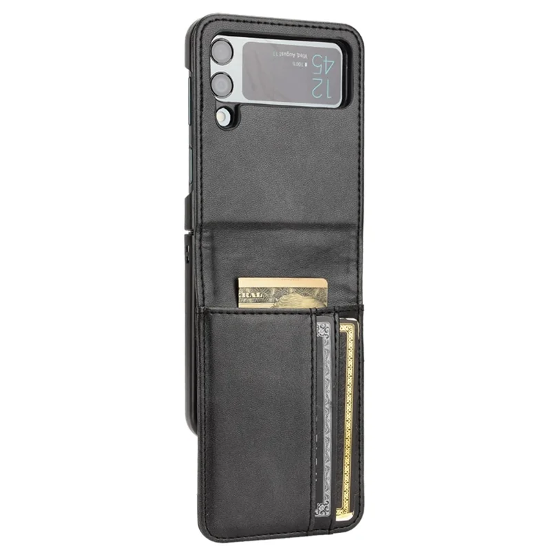 For Samsung Galaxy Z Flip3 5G PU Leather Cover Folding Phone Case Hard PC Cover with Wallet Design - Black