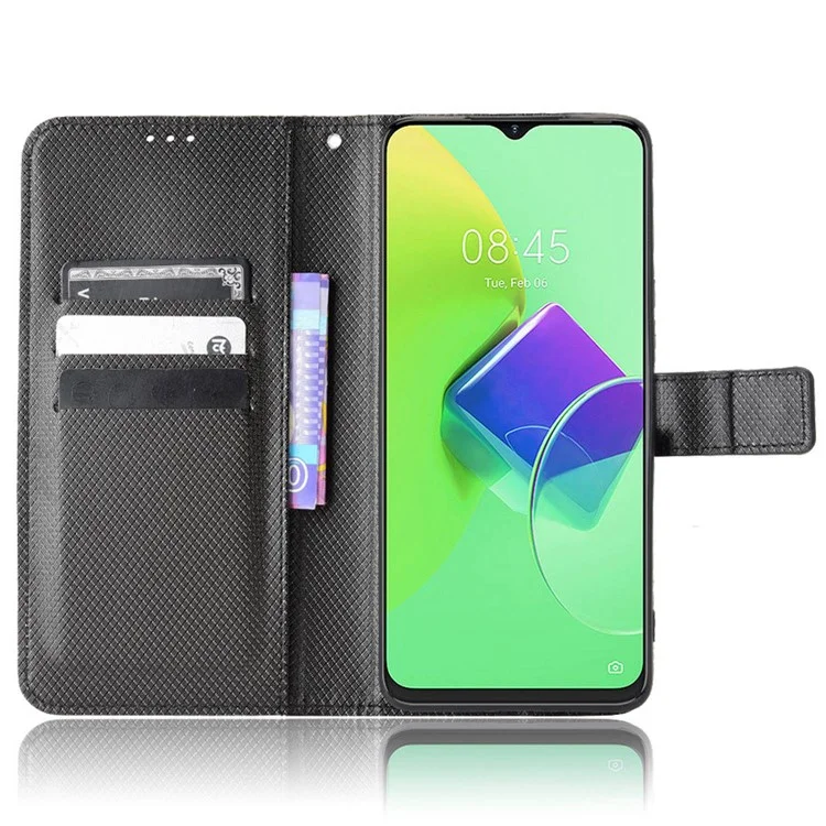 Pour Tecno Spark 9 Pro 4G (KH7) / Spark 9T 4G PU Portefeuille en Cuir Support Folio Cover Diamond Texture Texture Magnétique Protection Écoute Flip Avec Sangle - le Noir