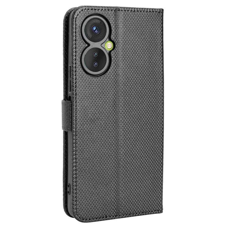 Pour Tecno Spark 9 Pro 4G (KH7) / Spark 9T 4G PU Portefeuille en Cuir Support Folio Cover Diamond Texture Texture Magnétique Protection Écoute Flip Avec Sangle - le Noir