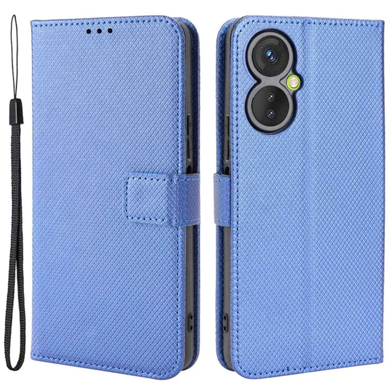 For TECNO Spark 9 Pro 4G (KH7) / Spark 9T 4G PU Leather Case Wallet Stand Diamond Texture Flip Case with Strap - Blue