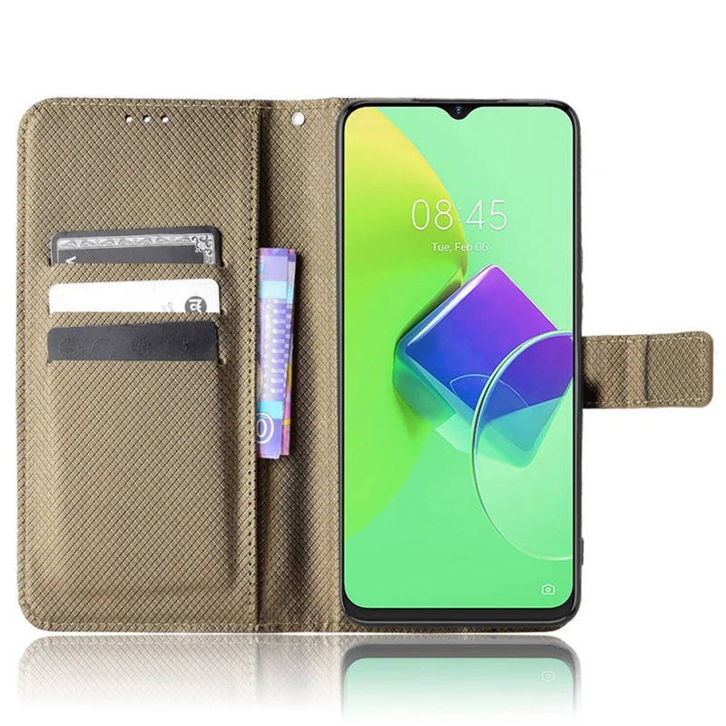 For TECNO Spark 9 Pro 4G (KH7) / Spark 9T 4G PU Leather Case Wallet Stand Diamond Texture Flip Case with Strap - Brown