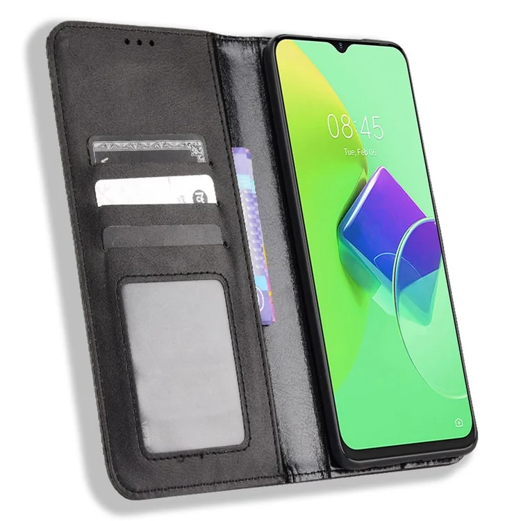Para TECNO Spark 9 Pro 4G (KH7) / Spark 9T 4G Retro Capa de Couro PU Flip Wallet Cover - Preto