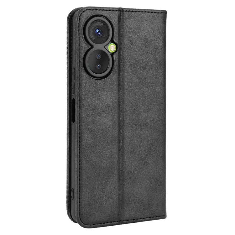 Para TECNO Spark 9 Pro 4G (KH7) / Spark 9T 4G Retro Capa de Couro PU Flip Wallet Cover - Preto