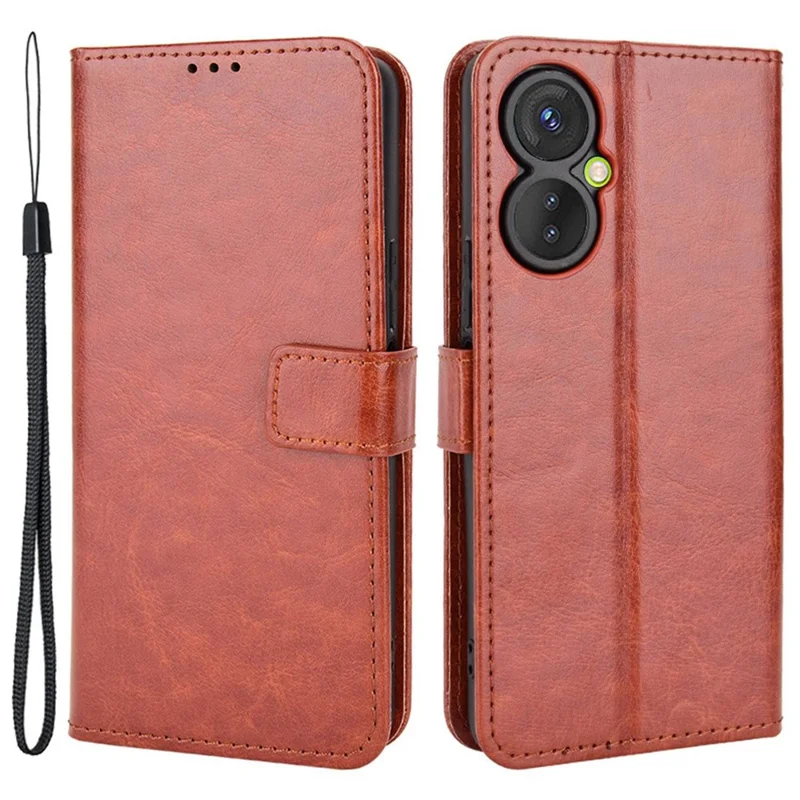 For TECNO Spark 9 Pro 4G (KH7) / Spark 9T 4G PU Leather Wallet Case Crazy Horse Texture Stand TPU Phone Cover - Brown