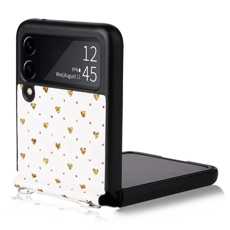 Per Samsung Galaxy Z Flip3 5G PC Rivestito in Pelle PU Custode a Più Forme di Cuore Con Una Tracolla Con Spalla - Oro