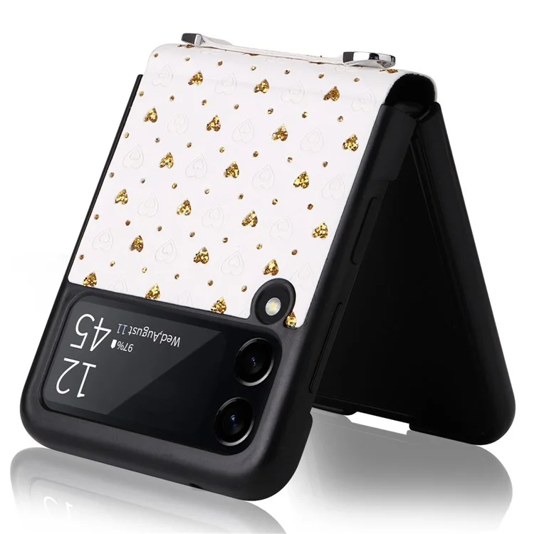 Per Samsung Galaxy Z Flip3 5G PC Rivestito in Pelle PU Custode a Più Forme di Cuore Con Una Tracolla Con Spalla - Oro