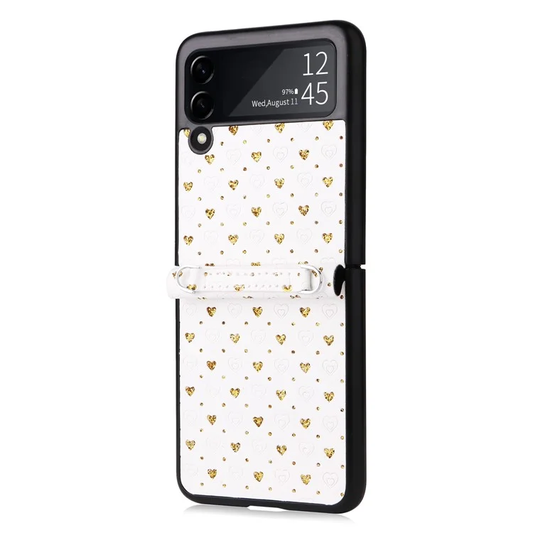 Per Samsung Galaxy Z Flip3 5G PC Rivestito in Pelle PU Custode a Più Forme di Cuore Con Una Tracolla Con Spalla - Oro