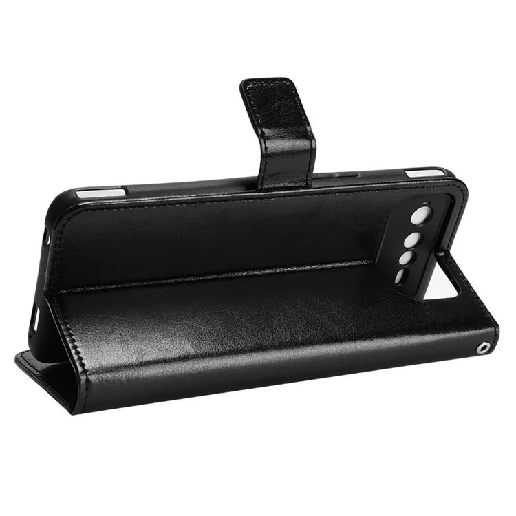 Para Asus ROG Phone 6 5G / Phone 6 Pro 5G Crazy Horse Texture Wallet Case PU Leather Stand Wrist Strap Inner TPU Shockproof Flip Cover - Black