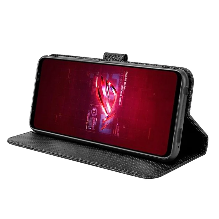 Para el Teléfono Asus Rog 6 5G / Teléfono 6 Pro 5G Diamond Textura Magnética Magnia PU PU Cuero Flip Willet Willet Con Correa - Negro