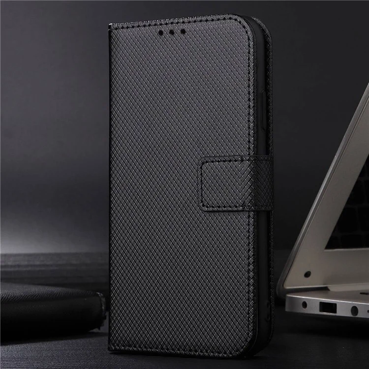 Para el Teléfono Asus Rog 6 5G / Teléfono 6 Pro 5G Diamond Textura Magnética Magnia PU PU Cuero Flip Willet Willet Con Correa - Negro