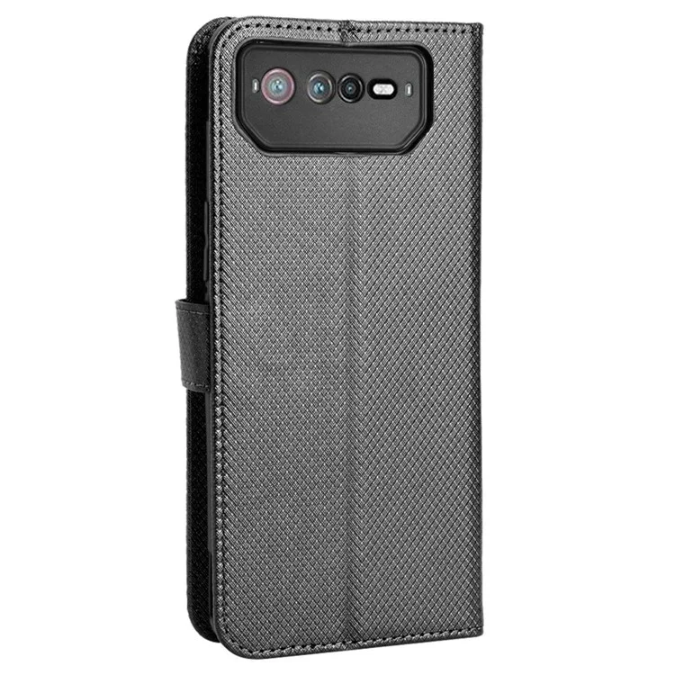 Para el Teléfono Asus Rog 6 5G / Teléfono 6 Pro 5G Diamond Textura Magnética Magnia PU PU Cuero Flip Willet Willet Con Correa - Negro