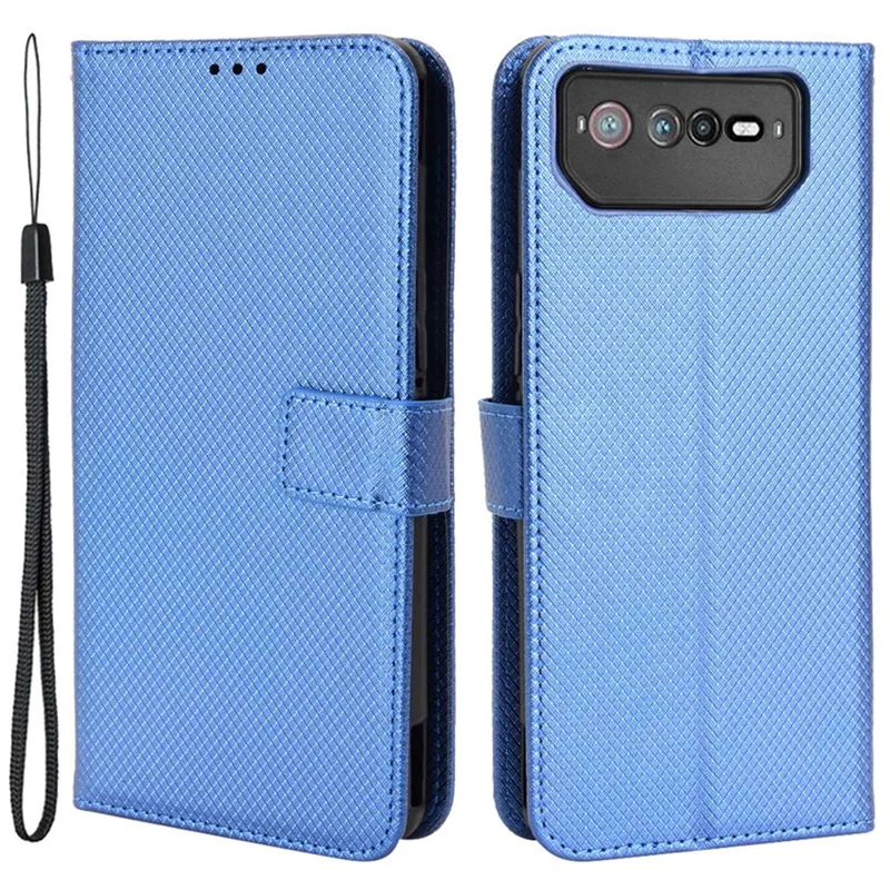 Para Asus Rog Telefone 6 5G / Telefone 6 Pro 5G Diamond Texture Bolsa de Fechamento Magnético PU Stand Stand Flip Wallet Com Cinta - Azul