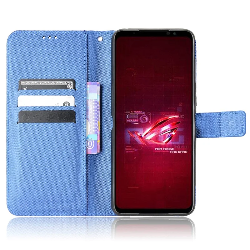 Para Asus Rog Telefone 6 5G / Telefone 6 Pro 5G Diamond Texture Bolsa de Fechamento Magnético PU Stand Stand Flip Wallet Com Cinta - Azul
