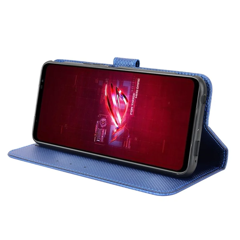 Para Asus Rog Telefone 6 5G / Telefone 6 Pro 5G Diamond Texture Bolsa de Fechamento Magnético PU Stand Stand Flip Wallet Com Cinta - Azul