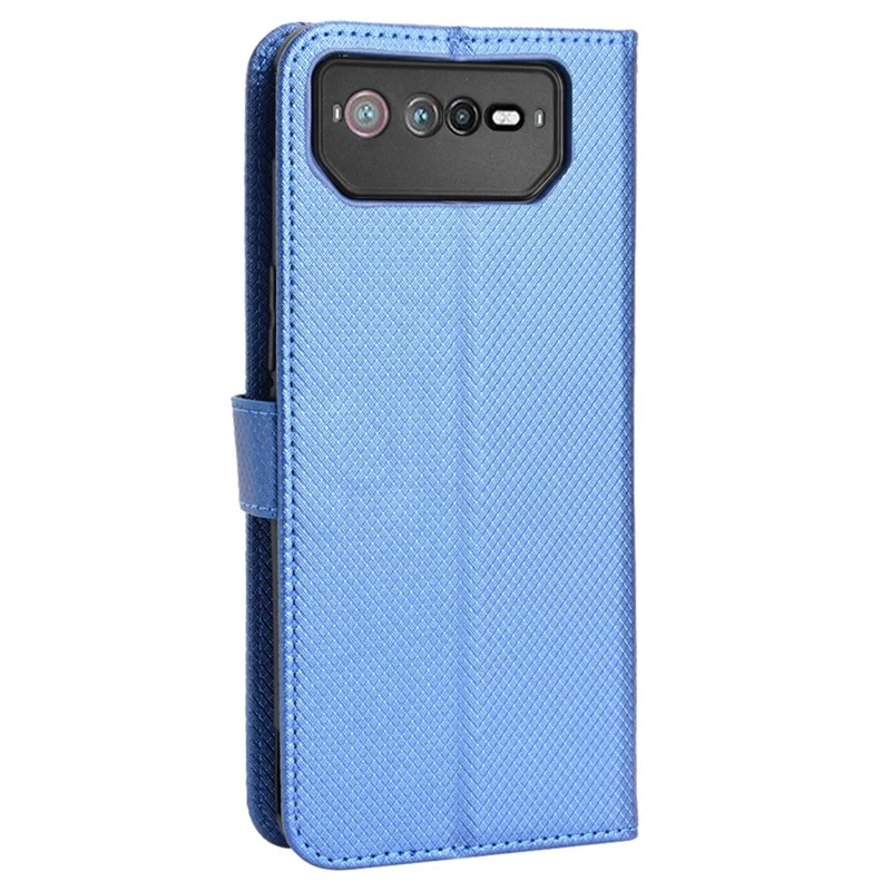 Para Asus Rog Telefone 6 5G / Telefone 6 Pro 5G Diamond Texture Bolsa de Fechamento Magnético PU Stand Stand Flip Wallet Com Cinta - Azul