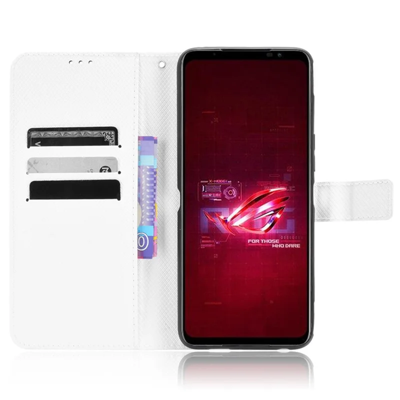 حقيبة لهاتف Asus ROG Phone 6 5G / Phone 6 Pro 5G بملمس ماسي وإغلاق مغناطيسي من جلد PU مع حامل ومحفظة وحزام - أبيض