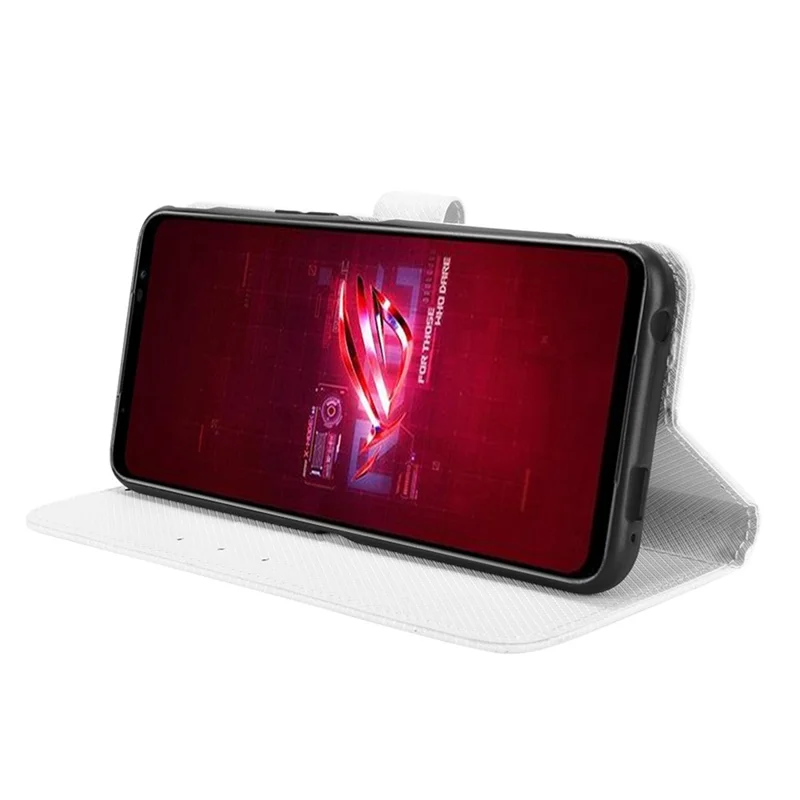 حقيبة لهاتف Asus ROG Phone 6 5G / Phone 6 Pro 5G بملمس ماسي وإغلاق مغناطيسي من جلد PU مع حامل ومحفظة وحزام - أبيض