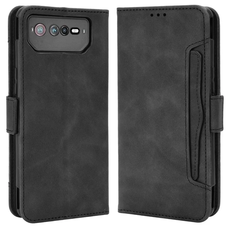 Para Asus ROG Phone 6 5G / Phone 6 Pro 5G Capa Flip de Couro PU com Função de Suporte, Múltiplos Slots para Cartões e Carteira - Preto