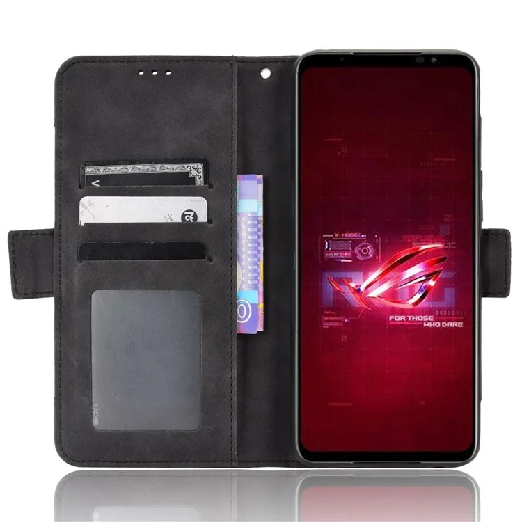 Para Asus ROG Phone 6 5G / Phone 6 Pro 5G Capa Flip de Couro PU com Função de Suporte, Múltiplos Slots para Cartões e Carteira - Preto