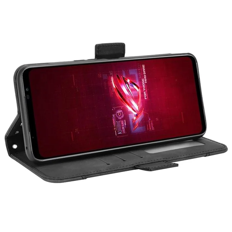 Para Asus ROG Phone 6 5G / Phone 6 Pro 5G Capa Flip de Couro PU com Função de Suporte, Múltiplos Slots para Cartões e Carteira - Preto
