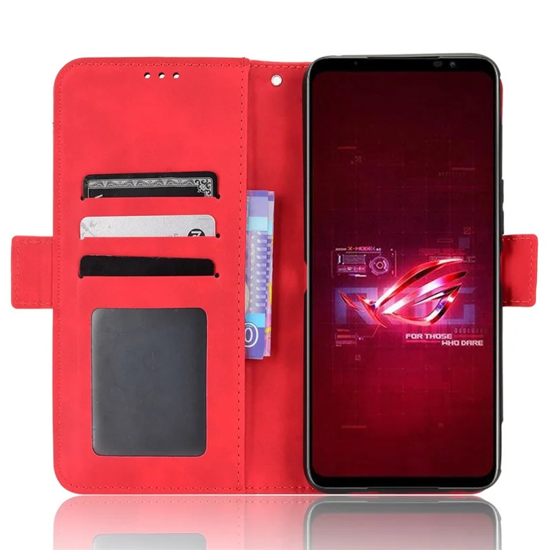 For Asus ROG Phone 6 5G / Phone 6 Pro 5G PU Leather Flip Folio Case Stand Function Multiple Card Slots Wallet Phone Cover - Red