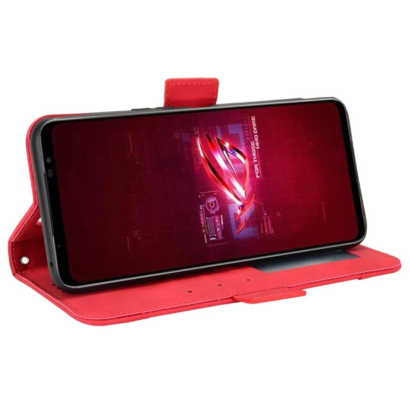 For Asus ROG Phone 6 5G / Phone 6 Pro 5G PU Leather Flip Folio Case Stand Function Multiple Card Slots Wallet Phone Cover - Red