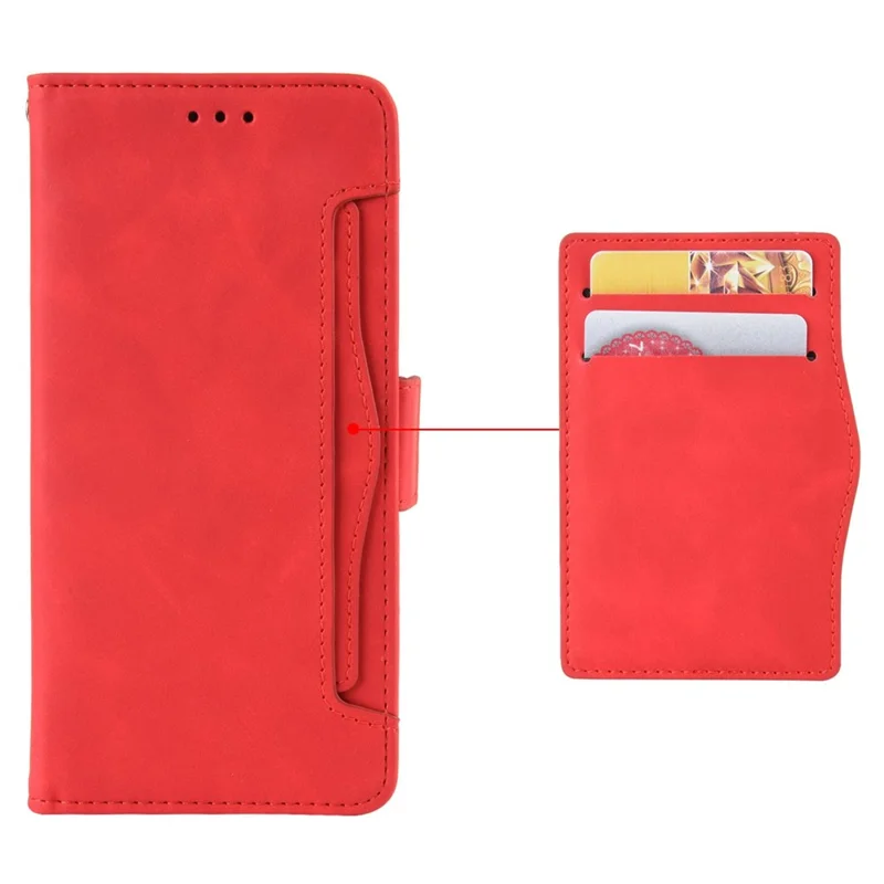 For Asus ROG Phone 6 5G / Phone 6 Pro 5G PU Leather Flip Folio Case Stand Function Multiple Card Slots Wallet Phone Cover - Red