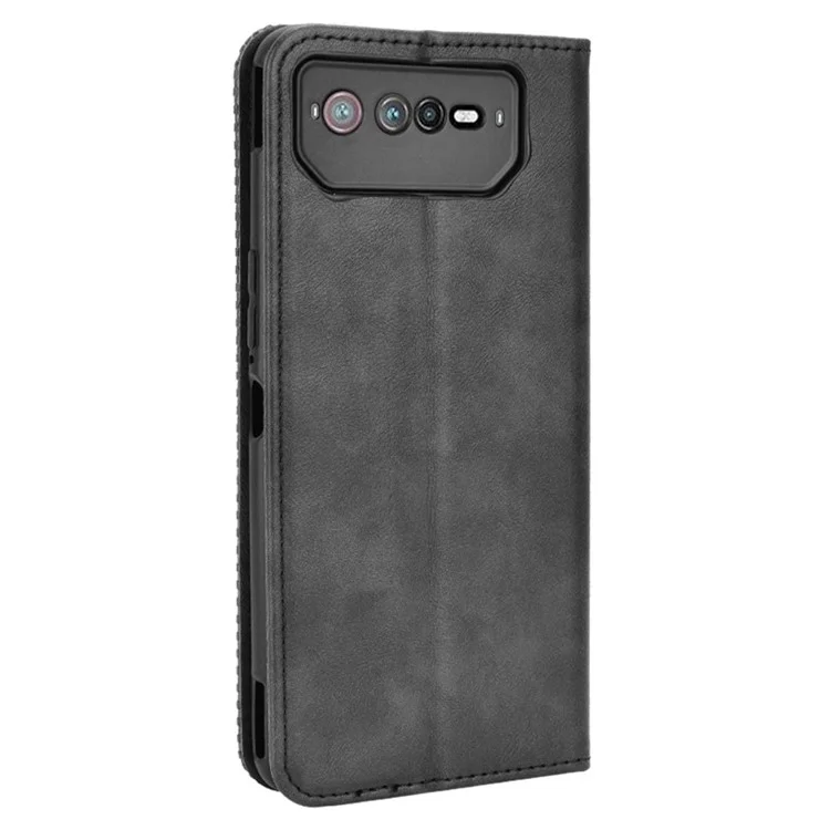 Pour Asus ROG Phone 6 5G / Phone 6 Pro 5G Rétro Texture PU Cuir Magnétique Auto Fermeture Étui Protective Wallet Stand Couverture - Noir