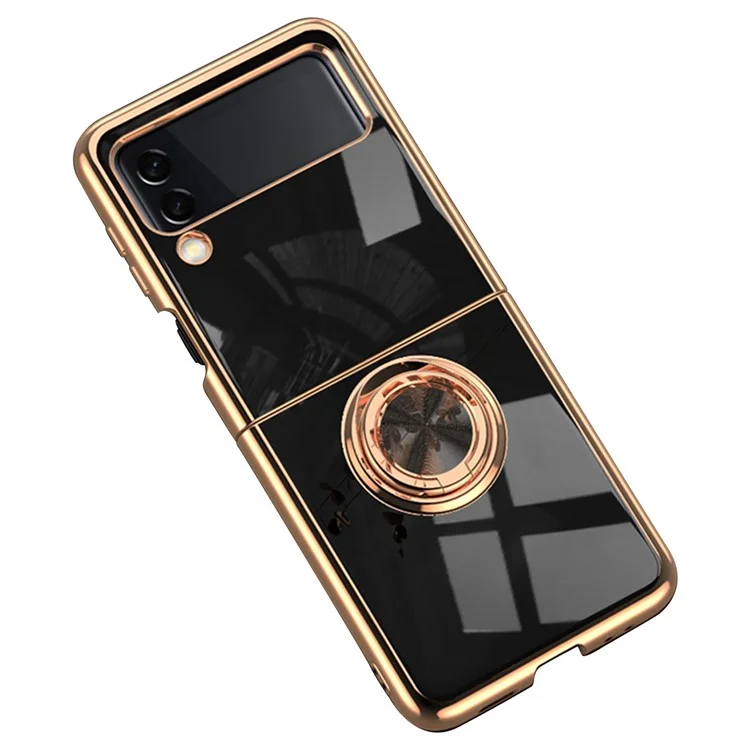 Per Samsung Galaxy Z Flip4 5G Ring Kickstand PC Case Electroplating Folding Phone Cover con Car Mount Metal Sheet - Nero