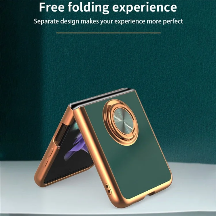 Per Samsung Galaxy Z Flip4 5G Ring Kickstand PC Case Electroplating Folding Phone Cover con Car Mount Metal Sheet - Nero
