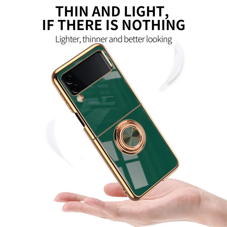 Per Samsung Galaxy Z Flip4 5G Ring Kickstand PC Case Electroplating Folding Phone Cover con Car Mount Metal Sheet - Nero