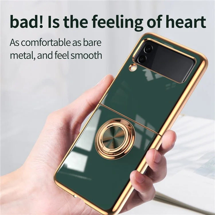 Per Samsung Galaxy Z Flip4 5G Ring Kickstand PC Case Electroplating Folding Phone Cover con Car Mount Metal Sheet - Nero