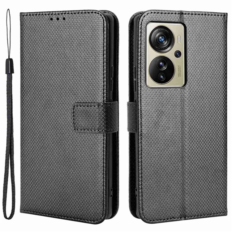 Per ZTE Axon 40 Pro 5G PU Leather Case Stand Stand Design Diamante Texture Flip Coperchio Flip Coperchio Con Cinturino - Nero