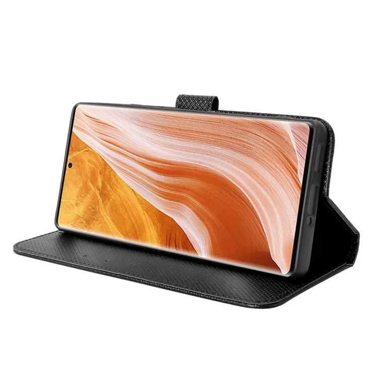 Per ZTE Axon 40 Pro 5G PU Leather Case Stand Stand Design Diamante Texture Flip Coperchio Flip Coperchio Con Cinturino - Nero