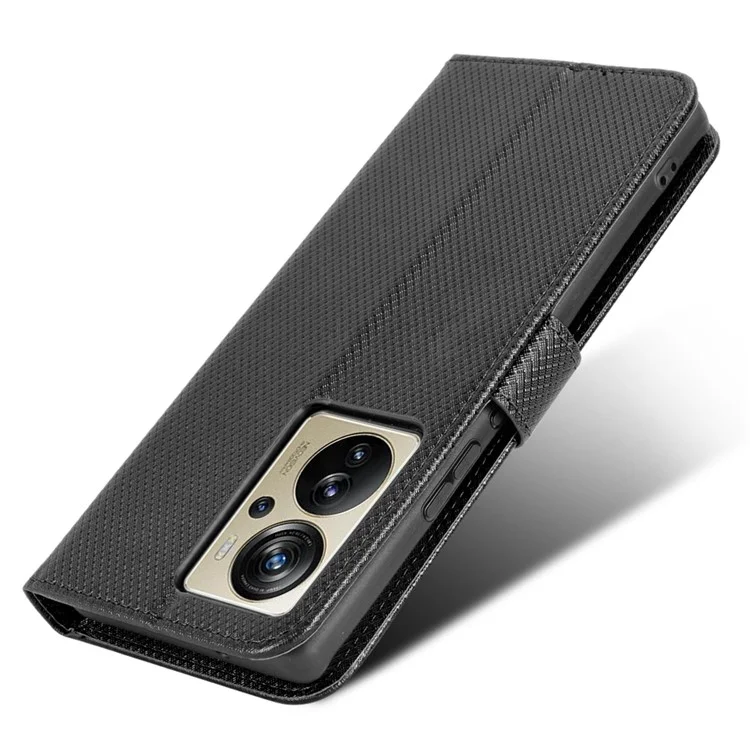 Per ZTE Axon 40 Pro 5G PU Leather Case Stand Stand Design Diamante Texture Flip Coperchio Flip Coperchio Con Cinturino - Nero