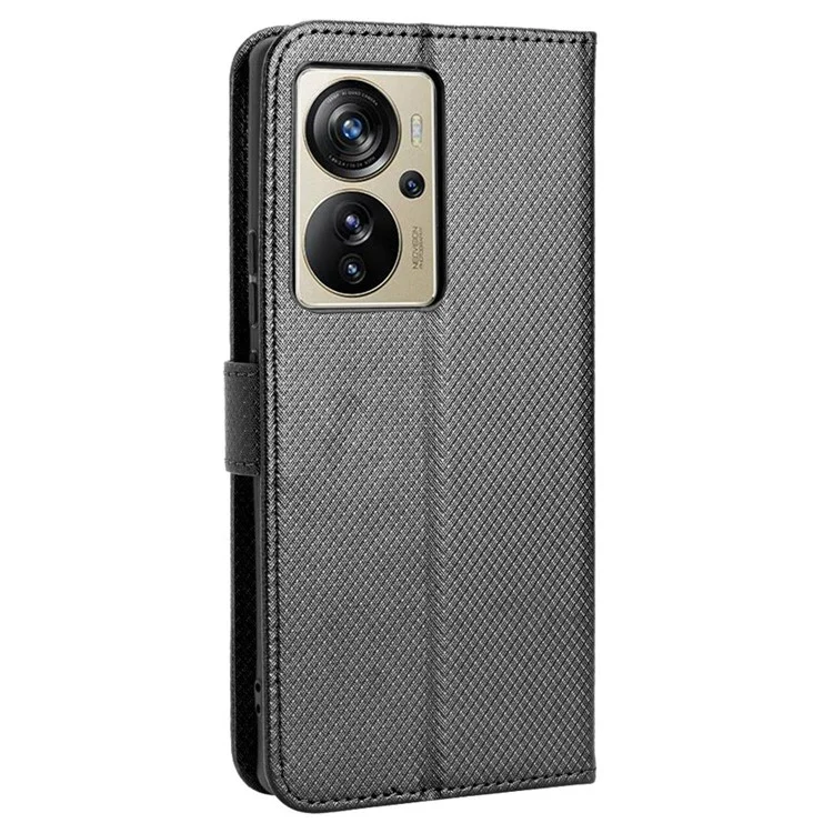 Per ZTE Axon 40 Pro 5G PU Leather Case Stand Stand Design Diamante Texture Flip Coperchio Flip Coperchio Con Cinturino - Nero