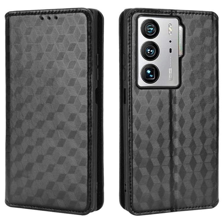 Para ZTE Axon 40 Ultra 5G Imprimindo Rhombus Padrão Caixa de Telefone Magnetic Absorção PU Carteira de Couro PU - Preto