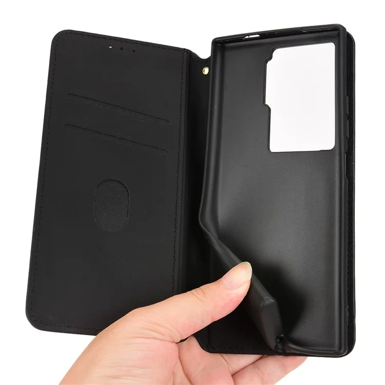 Para ZTE Axon 40 Ultra 5G Imprimindo Rhombus Padrão Caixa de Telefone Magnetic Absorção PU Carteira de Couro PU - Preto