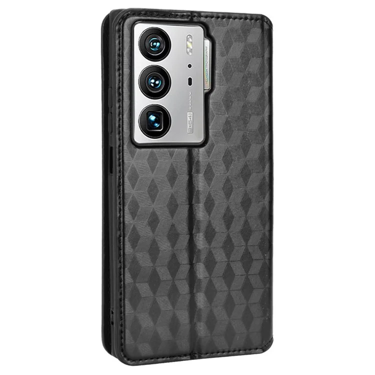 Para ZTE Axon 40 Ultra 5G Imprimindo Rhombus Padrão Caixa de Telefone Magnetic Absorção PU Carteira de Couro PU - Preto