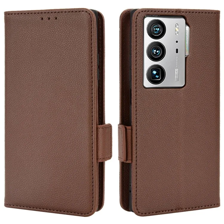 Couverture de Téléphone de Texture Litchi Pour ZTE Axon 40 Ultra 5G, PU en Cuir Folio Flip Magnétique Fermoir Avec Support de Portefeuille - Brun