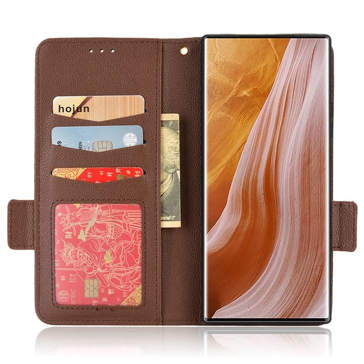 Couverture de Téléphone de Texture Litchi Pour ZTE Axon 40 Ultra 5G, PU en Cuir Folio Flip Magnétique Fermoir Avec Support de Portefeuille - Brun