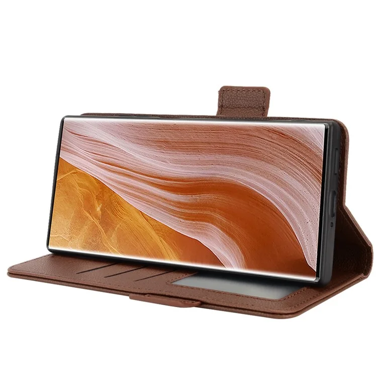 Couverture de Téléphone de Texture Litchi Pour ZTE Axon 40 Ultra 5G, PU en Cuir Folio Flip Magnétique Fermoir Avec Support de Portefeuille - Brun