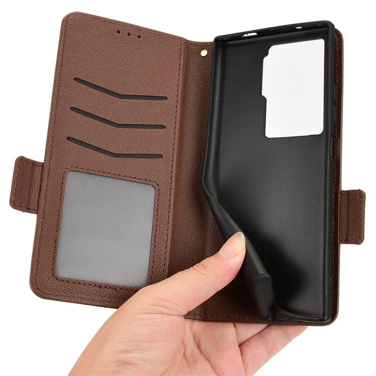 Couverture de Téléphone de Texture Litchi Pour ZTE Axon 40 Ultra 5G, PU en Cuir Folio Flip Magnétique Fermoir Avec Support de Portefeuille - Brun
