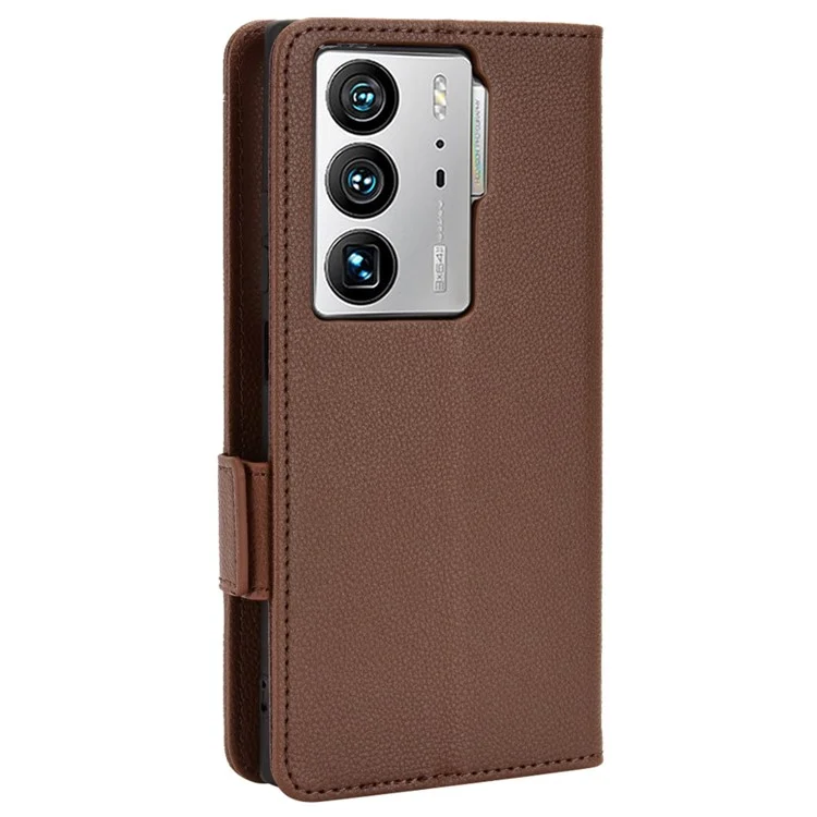 Couverture de Téléphone de Texture Litchi Pour ZTE Axon 40 Ultra 5G, PU en Cuir Folio Flip Magnétique Fermoir Avec Support de Portefeuille - Brun
