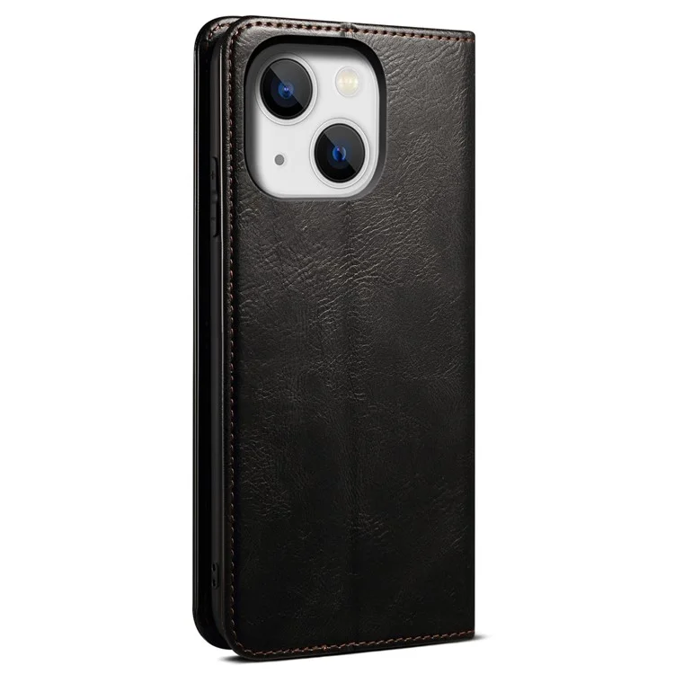 Para Iphone 14 Max 6.7 Pulgadas Crazy Crazy Horse Textura Case de Teléfono PU Cuero Tpu Soporte de Billetera - Negro