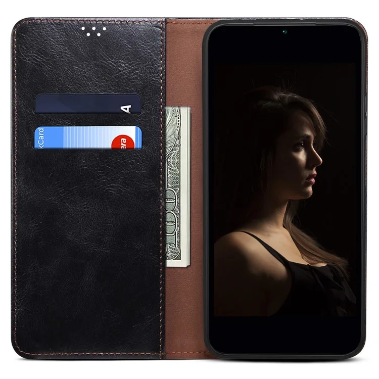 Para Iphone 14 Pro Max 6.7 Pulgadas PU Cuero Cerro Crazy Crazy Horse Texture Case Willet Folio Flip Telephip Cover - Negro
