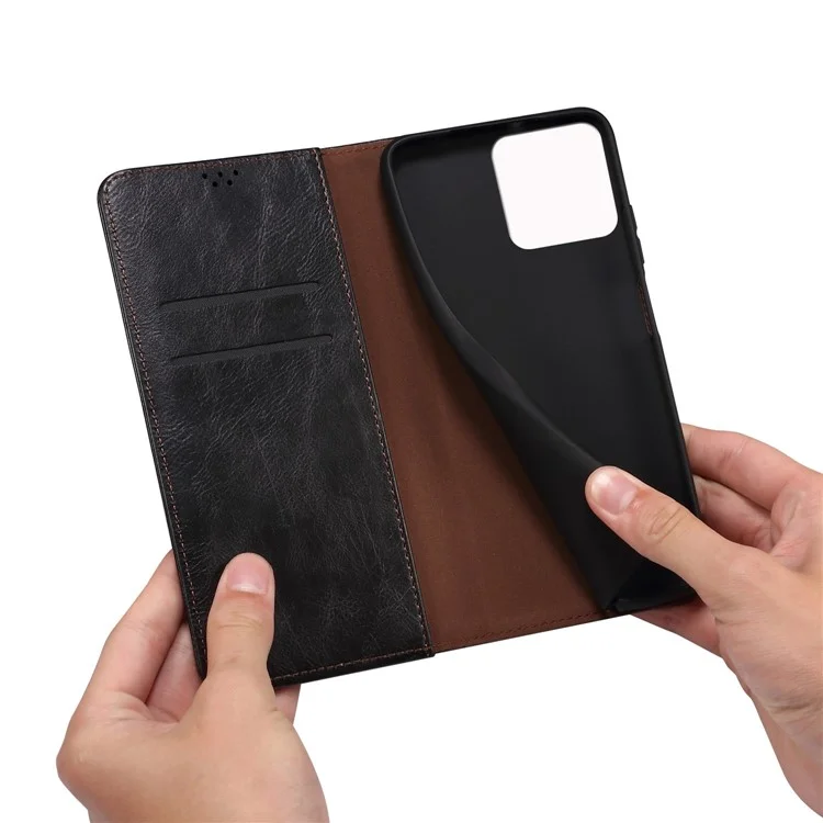 Para Iphone 14 Pro Max 6.7 Pulgadas PU Cuero Cerro Crazy Crazy Horse Texture Case Willet Folio Flip Telephip Cover - Negro