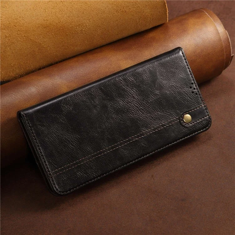Para Iphone 14 Pro Max 6.7 Pulgadas PU Cuero Cerro Crazy Crazy Horse Texture Case Willet Folio Flip Telephip Cover - Negro