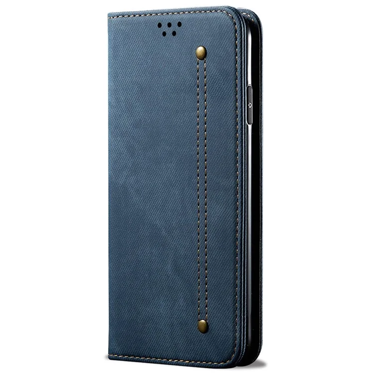 For iPhone 14 Pro Max 6.7 inch Full Protection Phone Wallet Cover Stand Jeans Cloth Texture Magnetic Flip Leather Mobile Phone Case - Blue