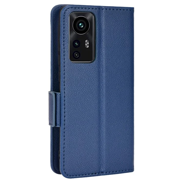 Litchi Texture Phone Cover for Xiaomi 12 Lite 5G, Wallet Stand PU Leather Side Magnetic Clasp Case - Dark Blue